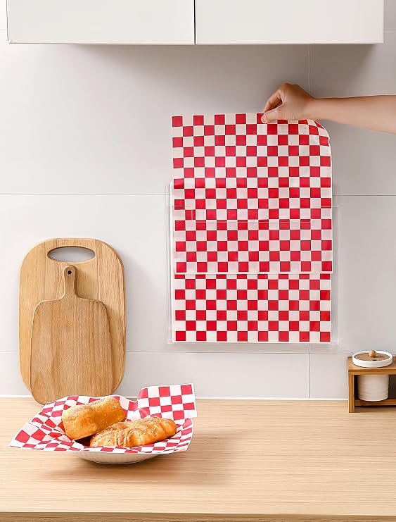 Wall-Mounted Parchment Paper Sheets Holder, Wax Paper & Deli Wraps Organizer for 1010in/1212in, Clear Acrylic Dispenser with Screws & Tapes for Kitchen & Bakery, Holds 100200 Sheets