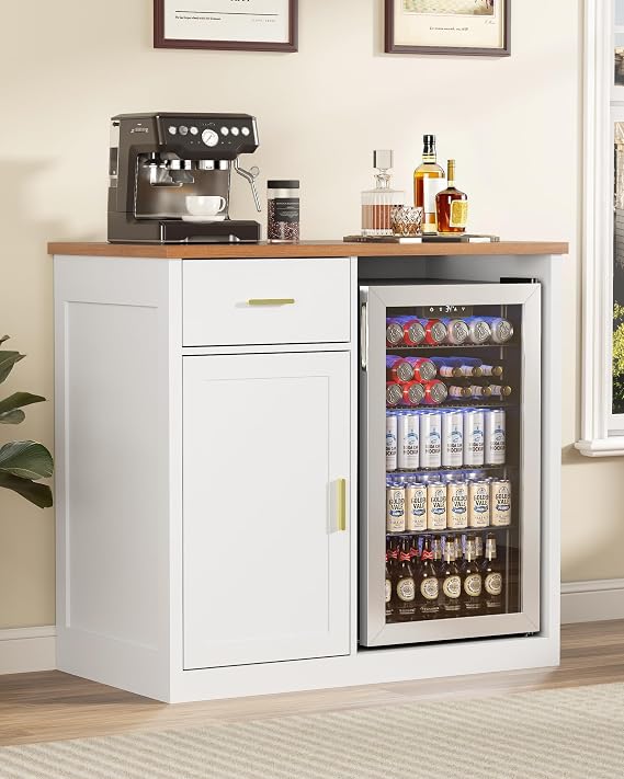 Mini Fridge Cabinet, Coffee Bar with Fridge Space (Not Included), White