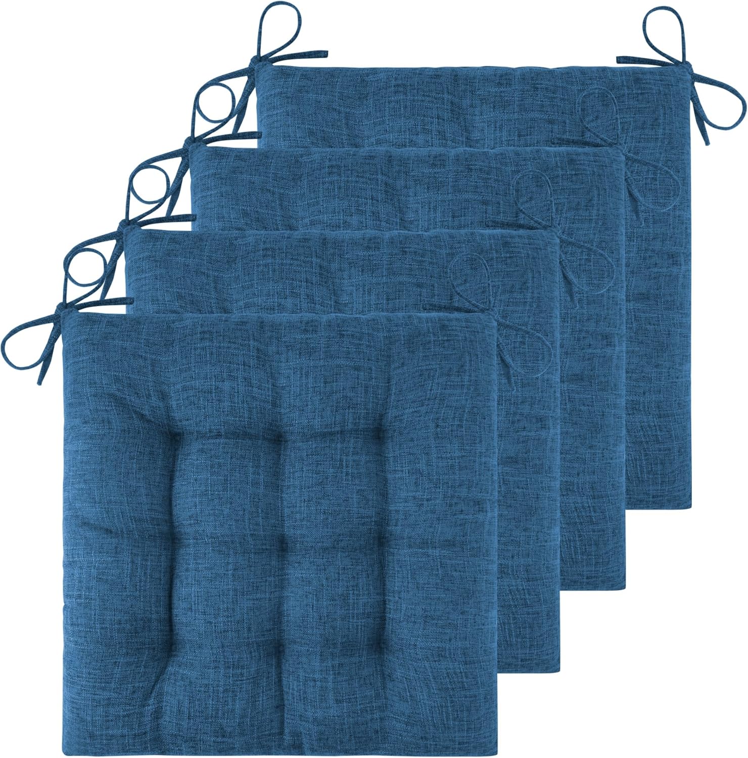 ELFJOY Chair Cushions for Dining Chairs Set of 4 Kitchen Seat Cushions Indoor Textured Seat Pad with Ties for Dining Office Living Room 18 x 18, Dark Blue