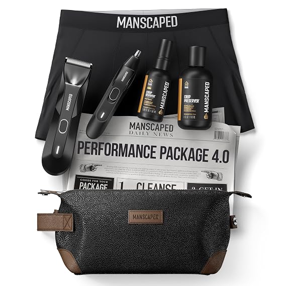 MANSCAPED Performance Package 4.0 Includes The Lawn Mower 4.0 Groin Hair Groomer, Weed Whacker 2.0 Nose Hair Trimmer, Crop Preserver, Crop Reviver, Boxers 1.0, The Shed, Magic Mat, 3X-Large