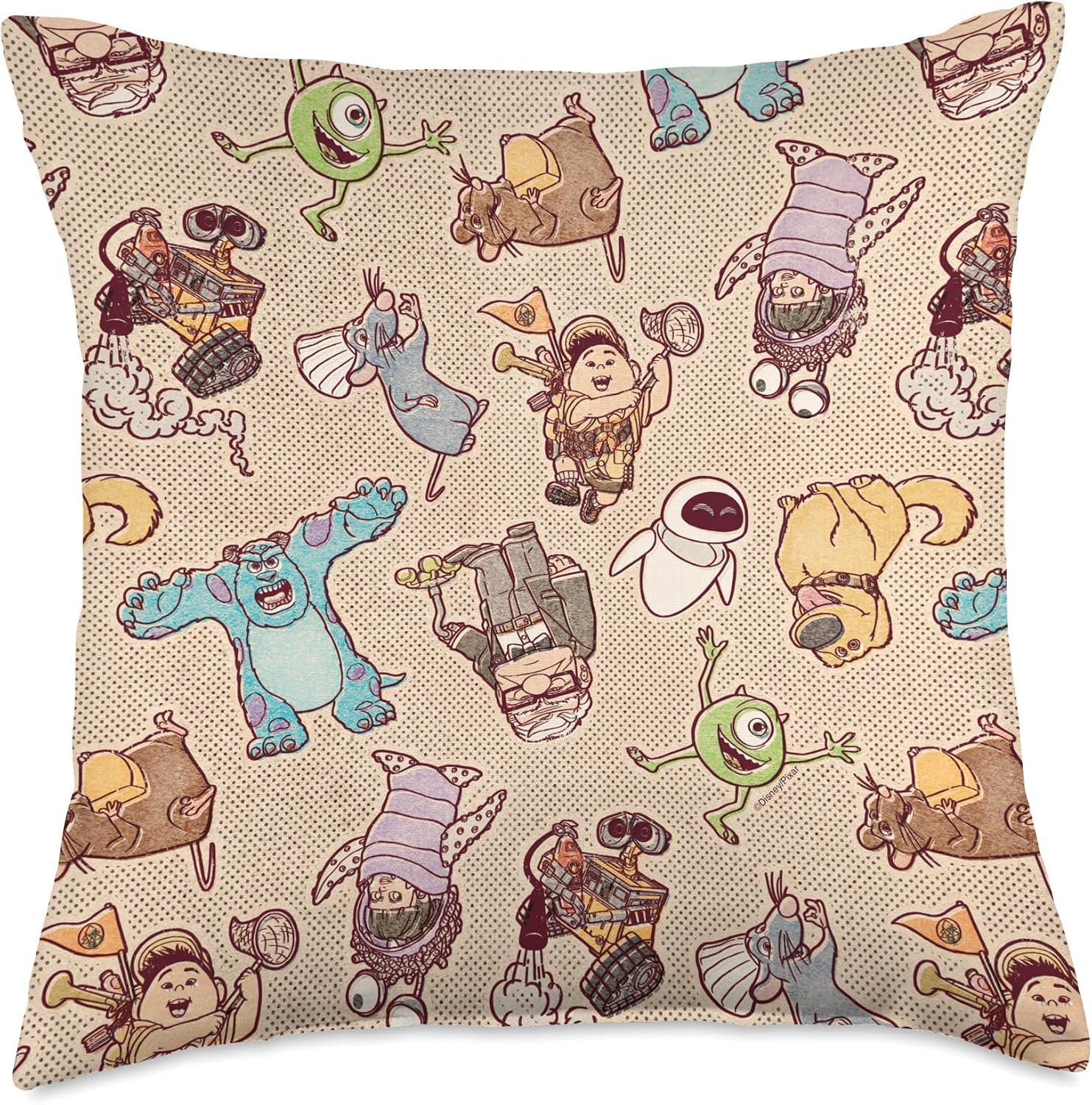 Disney and Pixar Characters Halftone Print Throw Pillow