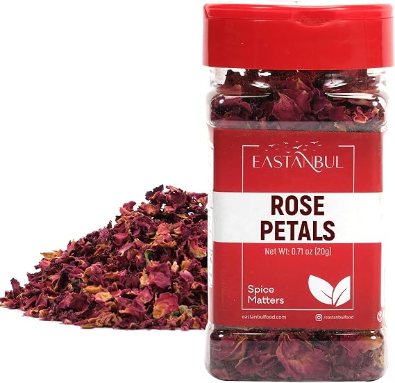 Eastanbul Dried Rose Petals, Edible Rose Petals, Natural, Vegan,0.71oz | Dried Rose Petals for Herbal Tea, Culinary, Decoration, Sprinkles, Dessert Topping, From Mediterranean Flowers, Gluten Free
