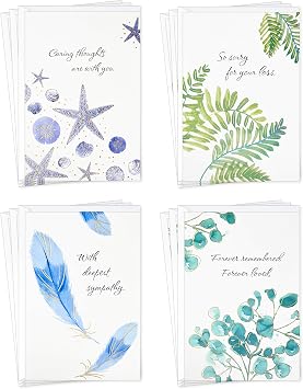 Hallmark Sympathy Cards Assortment, Watercolor Nature (12 Assorted Thinking of You Cards with Envelopes)
