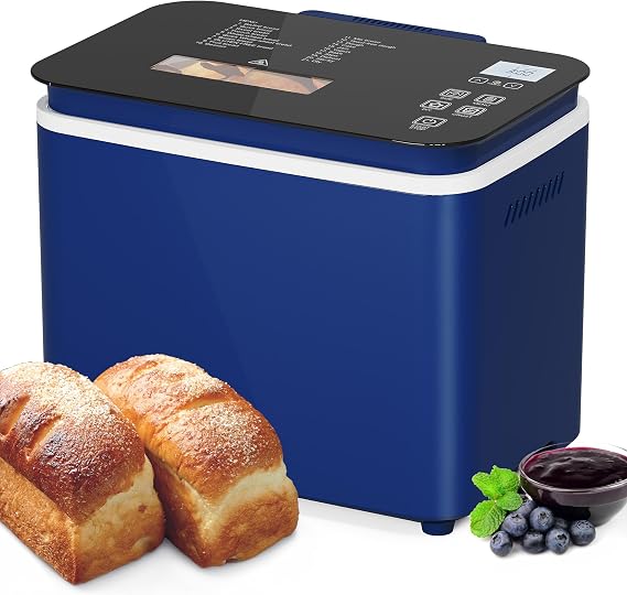 Sunvivi 2.2LB Bread Maker Machine: 21 Programs Bread Maker with 3 Loaf Sizes 3 Crust Color, Bread Machine with Digital Touch Panel, 15H Timer, Keep Warm, Dough Maker & Kneading Machine, Blue