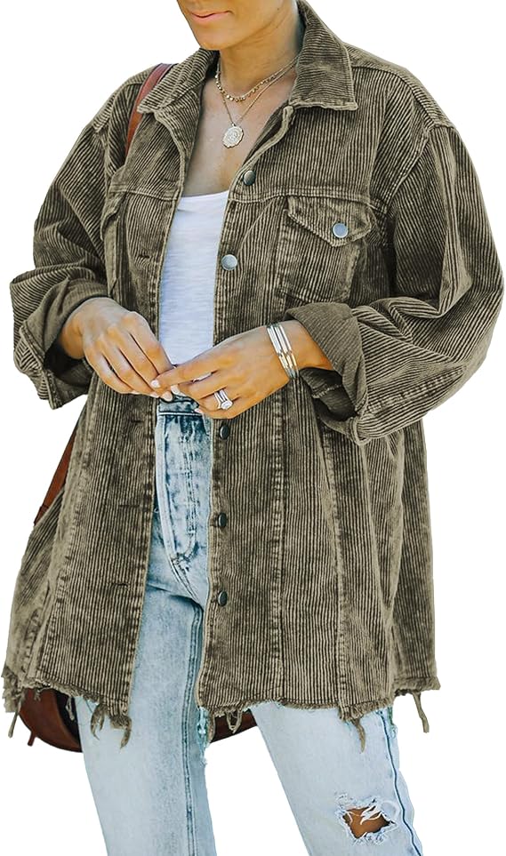 Hixiaohe Fall Jackets for Women Trendy Corduroy Jacket Retro Oversized Coat