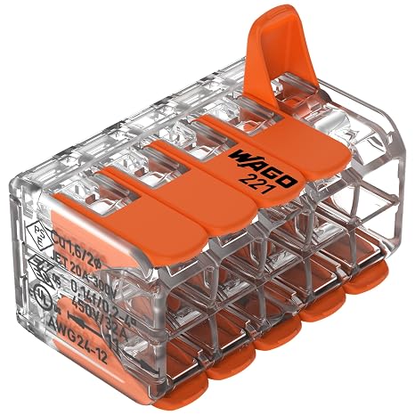 221-420 | WAGO Lever-Nuts Splicing Connector | for Solid and Stranded Conductors | 10-Conductor with Operating levers | 24-12 AWG | Transparent housing | [Box of 15 Pieces]