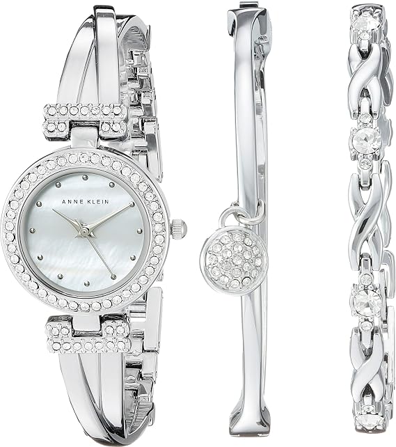 Anne Klein Women's Premium Crystal Accented Bangle Watch and Bracelet Set
