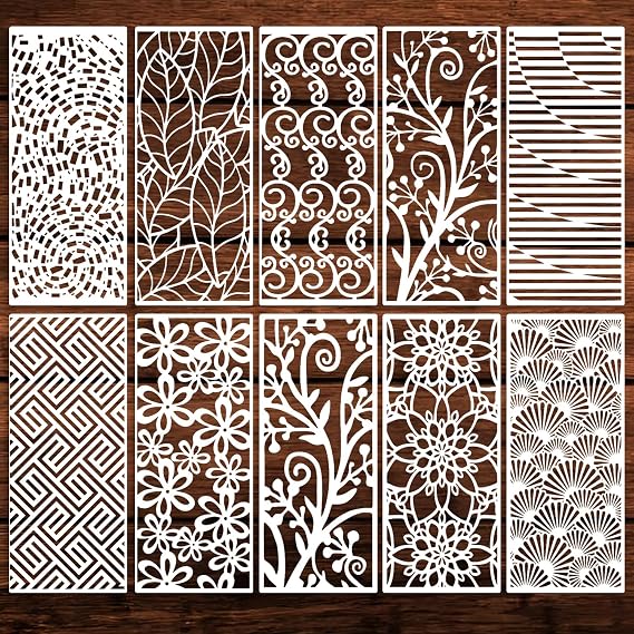 10Pcs Texture Stencils Flower Leaf Painting Stencils Mixed Backgrounds Stencil Plastic Art Drawing Templates DIY Crafts Leaf Floral Stencil for Painting on Wood Wall Door Canvas Home Decoration