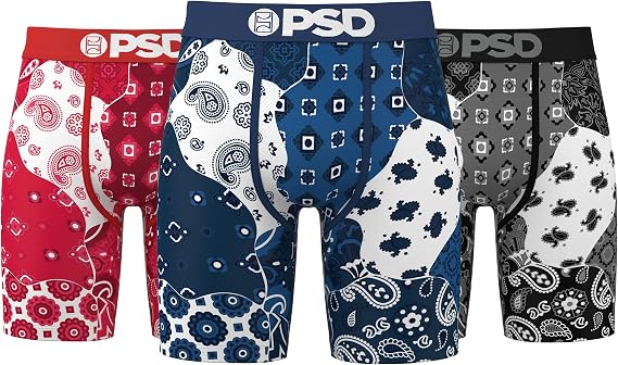 PSD Mens Underwear Paisley Graphic Print Boxer Briefs, Packs & Singles
