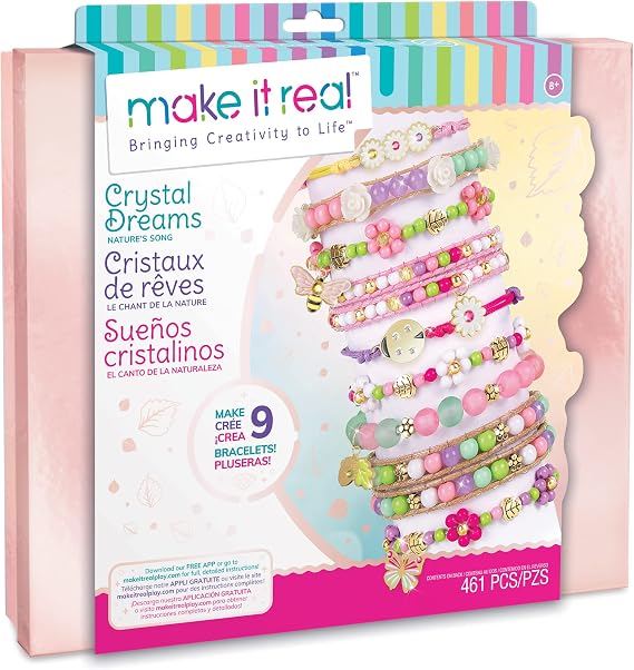 Make It Real: Crystal Dreams Nature Song - Create 9 Unique Charm Bracelets, 461 Pieces, Green Pink & Purple, All-in-One, DIY Charm & Bead Jewelry Kit, Tweens & Girls, Arts & Crafts, Kids Ages 8+