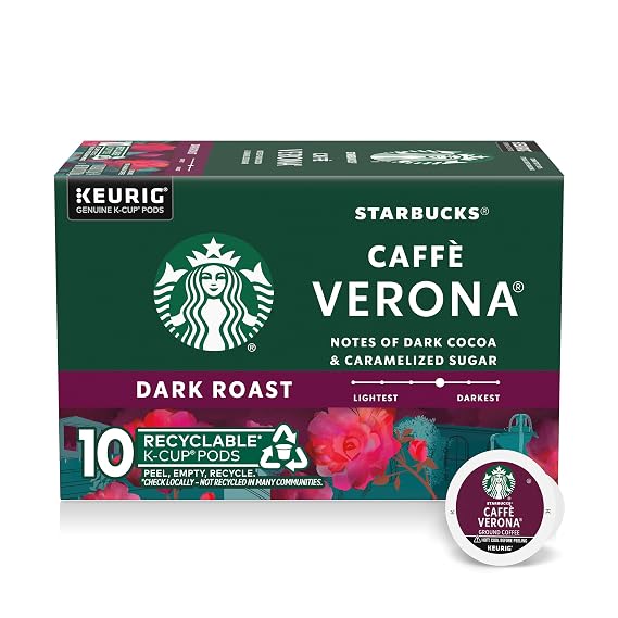 Starbucks K-Cup Coffee Pods, Dark Roast Hot or Iced Coffee, Caffe Verona, 10 Keurig Pods