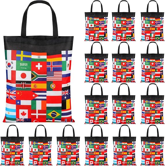 Yaomiao 18 Pcs International Flag Tote Bags 15" X 17" Nonwoven