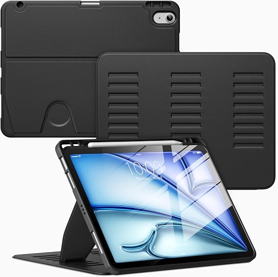 VIKESI Case for iPad Air 11-inch with M4 / M3 / M2 Chip 2026/2025/2024 and for iPad Air 5th/4th Gen 10.9 Inch 2022/2020,Multiple Angles Stand Cover,Soft Back,Pencil Holder,and Auto Sleep/Wake,Black