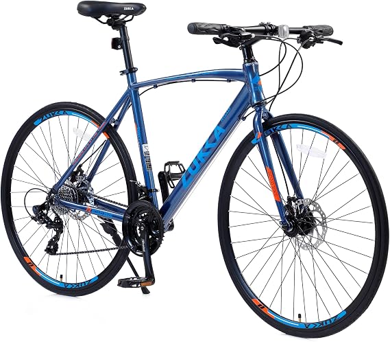 24 Speed Hybrid Bike Disc Brake 700C Road Bike for Men Women's City Bicycle (Silver)