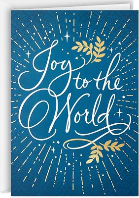 Hallmark Boxed Christmas Cards, Joy to the World 40 Cards and 40 Envelopes Blue and Gold