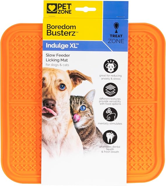 Pet Zone Boredom Busterz Indulge XL Slow Feeder Licking Mat, Orange, 1 Pack