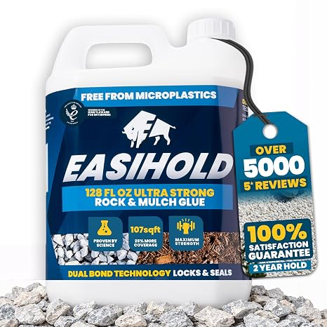 Vuba Easihold Rock & Mulch Glue for Landscaping - Gravel Glue Binder Non-Toxic Mulch and Bark Adhesive, Pet Safe, 107 sqft Coverage, Lockdown Clear Gravel/Pebbles/Stones Stabilizer (1 Gallon)