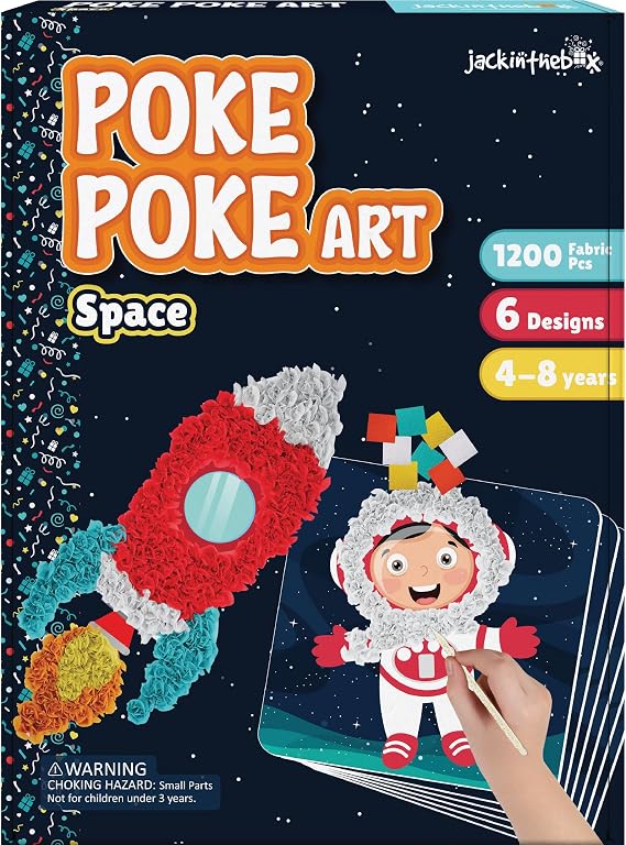 jackinthebox 子供用ポケポークアート – 太陽、星、ロケット、宇宙飛行士、惑星、エイリアン、散らからないソーイングアート、子供向けの宇宙をテーマにした要素。女の子と男の子へのギフト。対象年齢4、5、6、7、8歳。