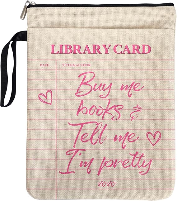 Vintage Library Card Pattern Book Sleeve for Librarian Book Lovers Friends Women with Zipper & Handle, Book Cover Gifts for Book Club Bookworm Birthday Reading Day - Buy Me Books Tell Me I'm Pretty