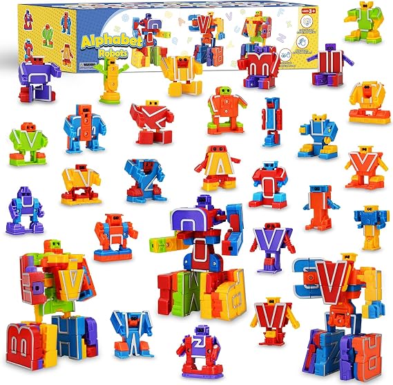 Birthday Toy Gifts for 3 4 5 6 8 Years Old Toddler Boys Girls,26 Alphabet Robots ABC Letters Educational Learning Toys for Kids,Alphabots Deformation STEM Fine Motor Skill Gifts for Preschool Age 3+