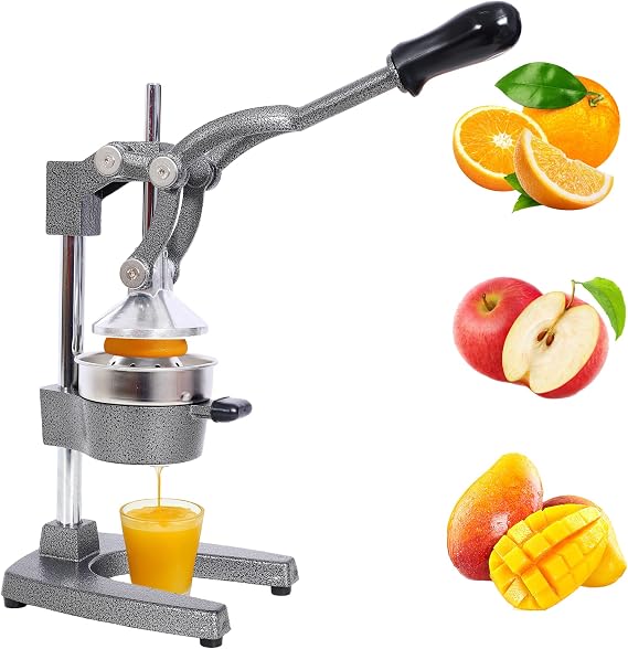 Cast Iron Juicer, Heavy-Duty Manual Lemon Squeezer Press with Labor-Saving Lever, Safety Countertop Commercial Juice Press for Orange Lemon Pomegranate Grapefruit, Easy to Clean, Grey