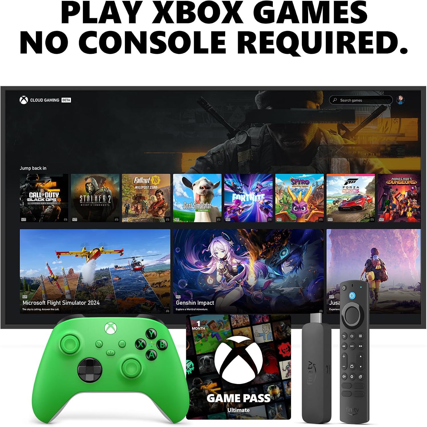 Amazon Fire TV Stick 4K Max, Velocity Green Core Wireless Controller, and 1 Month Game Pass Ultimate Bundle