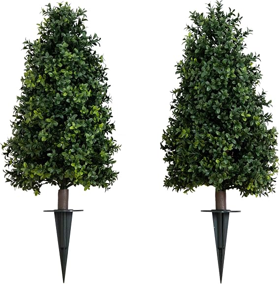 Nearly Natural 2.5 ft Artificial UV-Resistant Boxwood Plant (Set of 2) | High- Density Foliage Topiary Plants, UV-Resistant Ground Stakes, Ideal for Indoor-Outdoor Home and Garden Decor