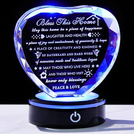YWHL House Warming Gifts New Home Housewarming Gifts for Women Men Couple | Crystal Heart Keepsake with LED Base House Warming Gifts New Home Couple Presents House Blessing Warming Gifts New Apartment
