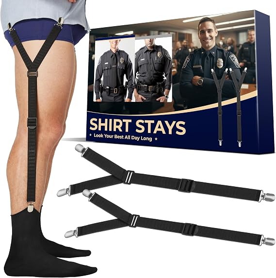Shirt Stays Adjustable Soft and Smooth Elastic with Non Slip Clips Perfect Sock Garters for Military or Professional