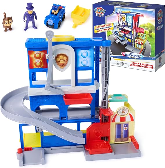 Paw Patrol: Pup Squad, Search & Rescue HQ Playset with Vehicle & 2 Figures | Chase Pup Squad Racer, Humdinger Action Figure & Kitty Pal, Working Elevator & Launcher, Kids Toys for Boys & Girls Ages 3+