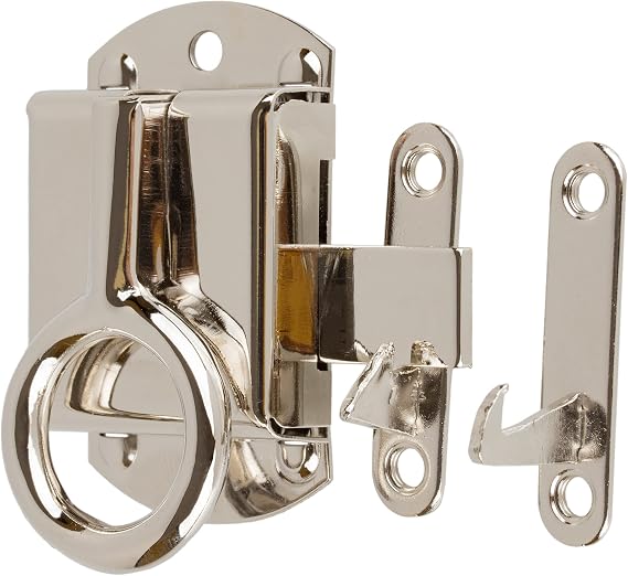 Nickel Left Wilson Cabinet Door Ring Latch and Catch | Antique Cabinet, Vintage Cupboard Reproduction Hardware | UA-118-HLPN
