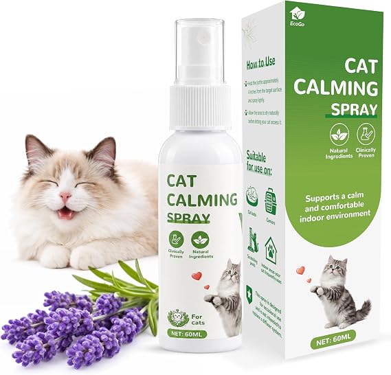 Cat Calming Spray for Indoor Cats, Pheromone-Based Formula for Cat Beds, Carriers, Travel and New Environments, 1 Pack, 2 fl oz
