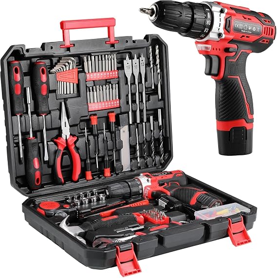 TLGREEN 138-Piece Tool Kit Set,Toolbox with 12V Cordless Drill for Home DIY