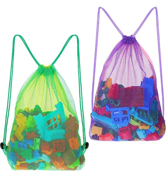 2Pcs Mesh Beach Backpack Bag, Drawstring Swimming Bag 16 x 12.8in