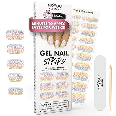 MOYOU LONDON Semi Cured Gel Nail Strips - 20 Pcs. Waterproof Gel Nail Wraps, Cures in Sunlight or UVLED Lamp, Lasts Up to 2 Weeks, Stretchable, Easy to Apply & Remove, Vegan & Cruelty-Free