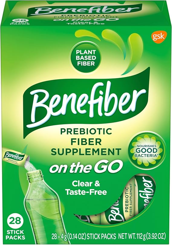 Benefiber Prebiotic Fiber Supplement Powder, Unflavored, 28 Stick Packs | Plant-based Prebiotic Fiber Powder, Sugar-Free, Dissolves Clear and Tasteless, GLP-1 Support for Digestive Health