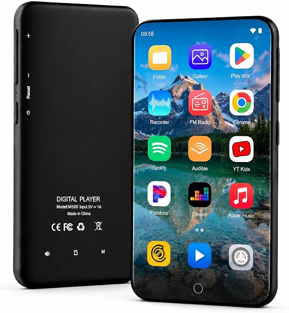MP3 Player with Bluetooth and WiFi, ZAQE 80GB Storage & Android OS, 4" Touch Screen, FM Radio, Kids MP3 & MP4 Player with Spotify Google Play Store, Portable Media Player
