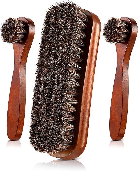 Jovitec 3 Pieces Horsehair Shoes Polish Brushes Kit Leather Shoes Boots Care Clean Polish Daubers Applicators