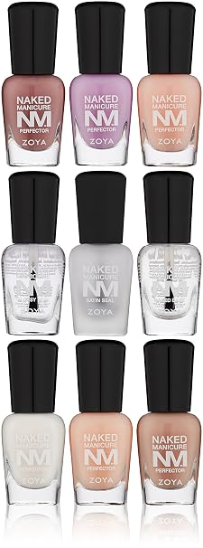 ZOYA Naked Manicure Mini Pro Kit Coat, Assorted Top Coat & Treatment Variety Pack for Salon-Quality Nails, 6 Perfectors + 3 Treatments, Big10Free Vegan, 9x0.25 fl oz