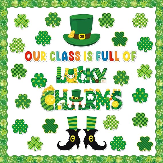 gisgfim St.Patrick Day Bulletin Board Decoration Set Lucky Shamrock Borders Cutouts for Party School Classroom Door Welcome Bulletin Board Craft Home Wall(St. Patrick's Day)