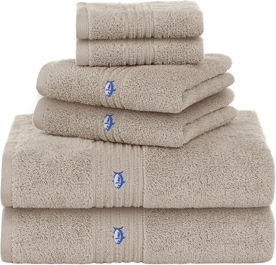 Southern Tide Oversized Bath Towel 33" x 65" Plush, Absorbent Cotton Blend with IntelliweaveTM Low Lint, Fade Resistant, Embroidered Skipjack Logo Soft Coastal Comfort Brown