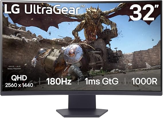LG Electronics Ultragear™ Curved QHD Gaming VA-Monitor 32 (80 cm) 2560 x 1440 16:9 1 ms GtG 180 Hz HDR10 300 cd/m² AMD FreeSync™ Dynamic Action Sync™ – Schwarz