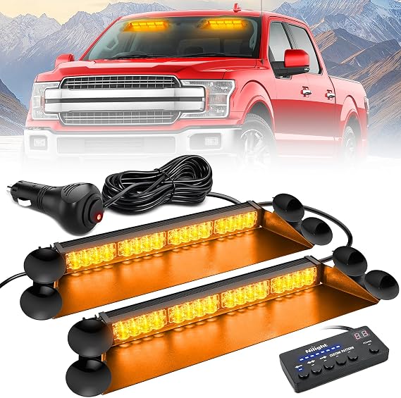 Nilight 32LED Amber Dash Strobe Light w/Controller Windshield Mount | User-Friendly Panel 2-in-1 Deck Split Flashing Lights for Truck Construction Pickup Interior Front/Rear Mount 36 Modes