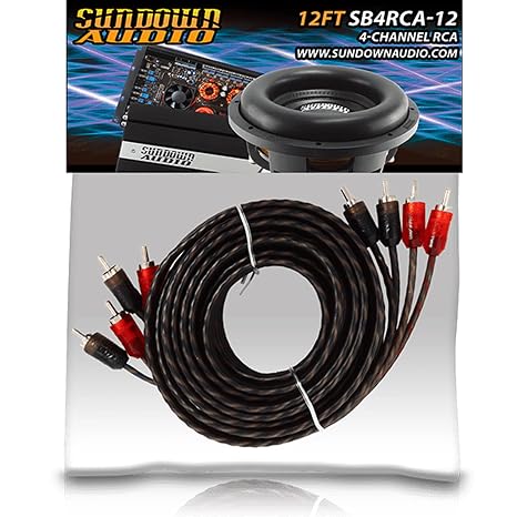 Sundown Audio SB4-12 RCA Cable - 4 Channel 12FT Stereo Audio Interconnect, Twisted Pair, Solid Conductor, High-Fidelity Sound, Rugged PVC Jacket for Car & Home Theater