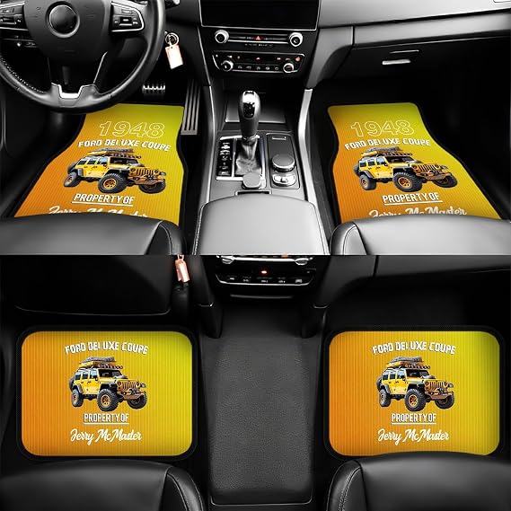 Custom Floor Mats for Cars Yellow 4pcs Set,Personalized Add Your Favorite Car,Non-Slip Rubber Backing,Universal Fit for Cars,Sedan,SUV,Truck
