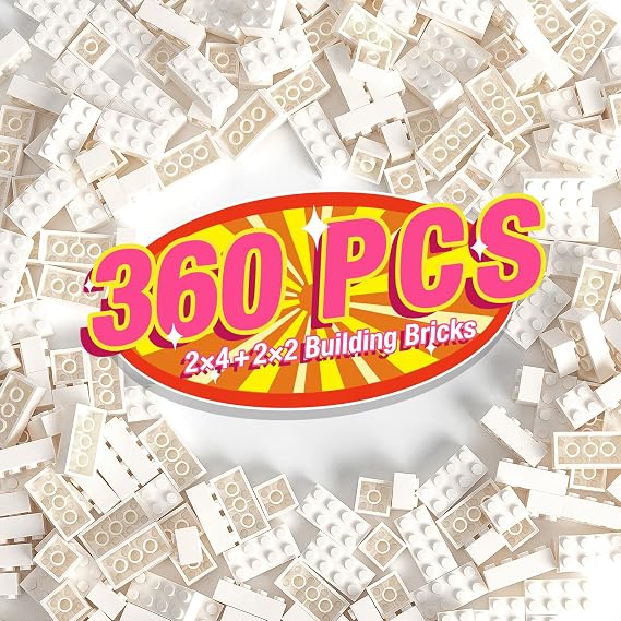 360Pcs Classic Brick, Basic Building Bulk Compatible with All Brand, White