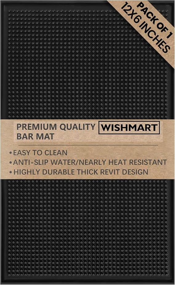 Rubber Bar Mat 12"x6", Non-Slip Spill & Drying Mat for Countertops