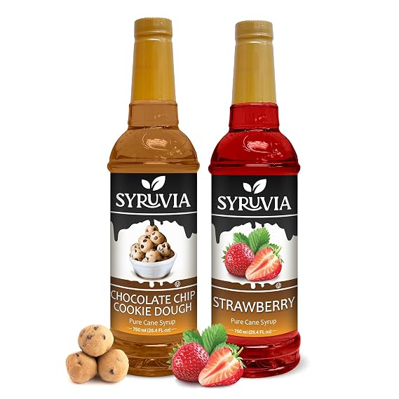 Syruvia Chocolate Chip Cookie Dough & Strawberry Syrup - 25.4 fl oz. Premium Coffee Flavoring Syrup. Kosher, and Gluten-Free. Ideal for Enhancing Drinks, Sodas, Shakes, Desserts, and More.