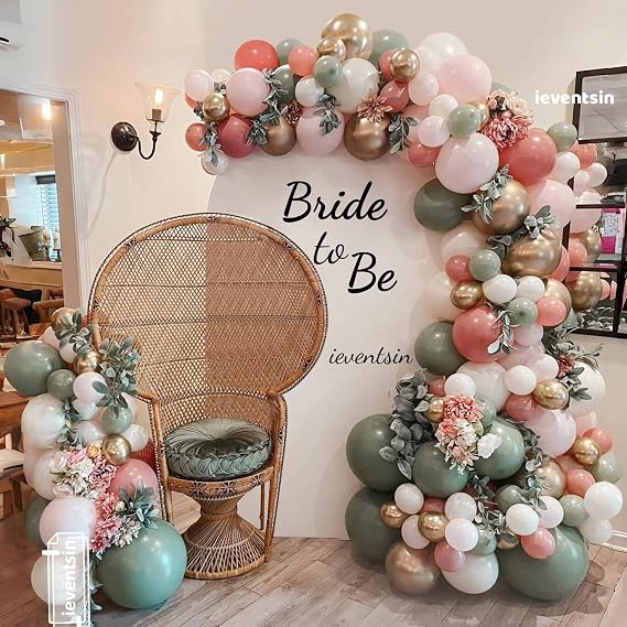 Sage Green Dusty Pink Balloon Arch Garland Kit, 139pcs Olive Green Pastel Pink Metallic Gold Balloons for Baby Shower Bridal Shower Wedding Birthday Party Jungle Safari Woodland Decorations