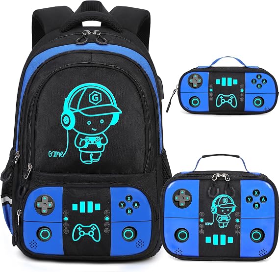 Bevalsa Backpack for Boys,Cool Luminous Gamer Boys Schoolbag with Sling Bag